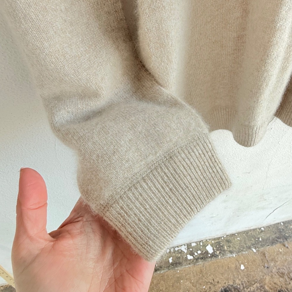 Lands End Cashmere Sweater Oatmeal Beige Crewneck Mens XL Classic Preppy Luxury - Picture 3 of 10